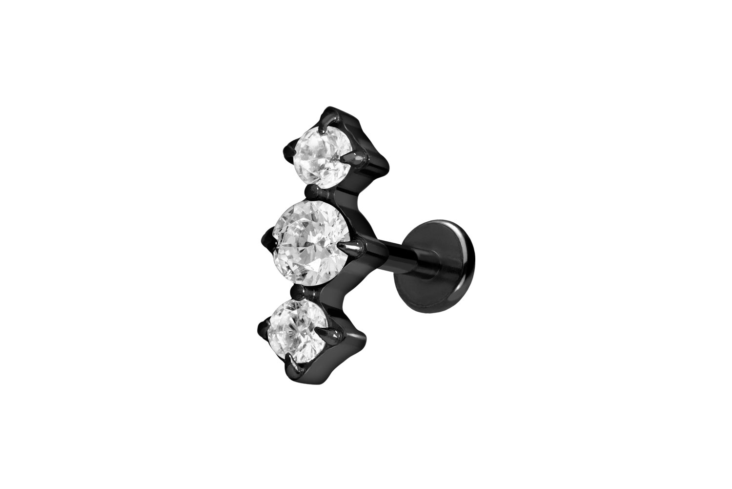 Titan Labret Piercing mit Push Fit 3 EINGEFASSTE KRISTALLE